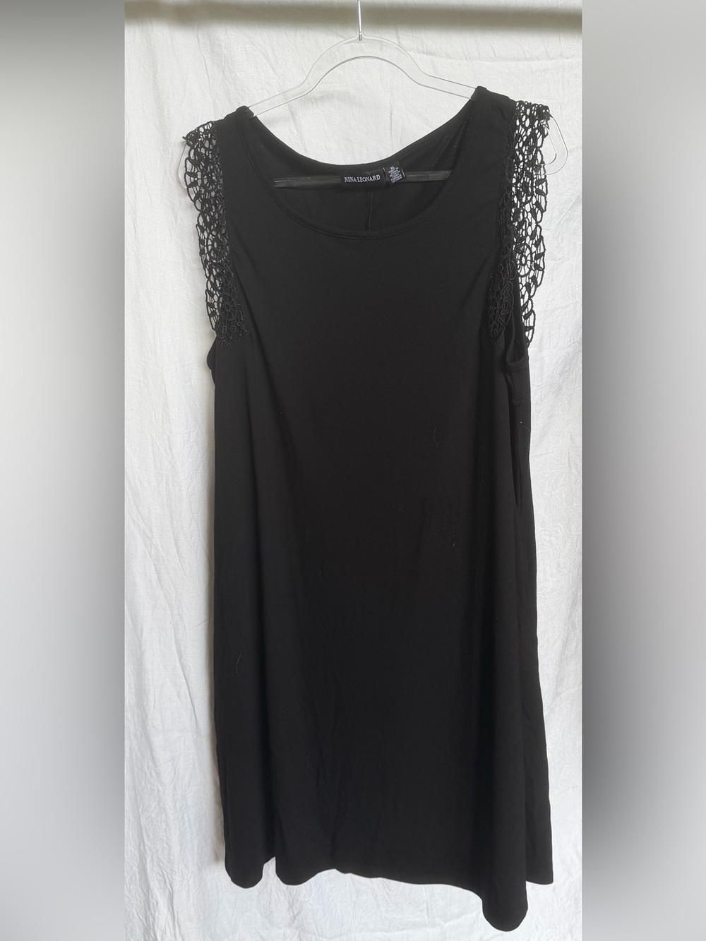 Nina Leonard Black Sleeveless Tank with Crochet-Trim Shoulders